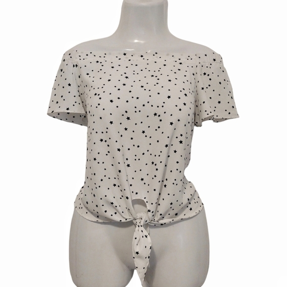 Shinestar - Star Print Off Shoulder Top - Picture 1 of 12